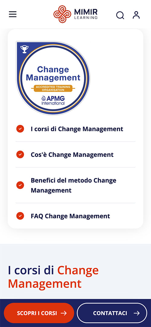 Screenshot sito web Mimir Learning mobile