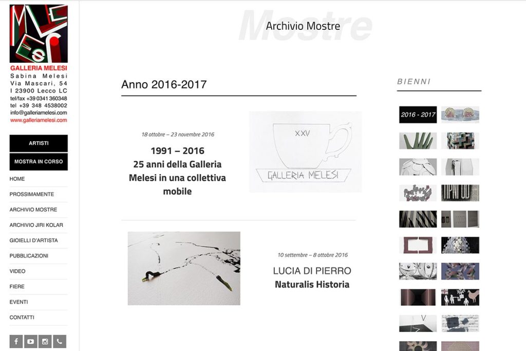Sito web galleria melesi archivio mostre