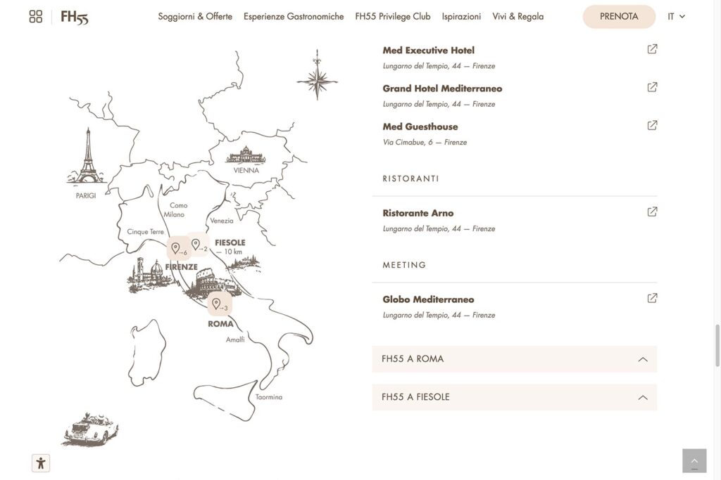 Screenshot nuovo sito web FH55 hotels