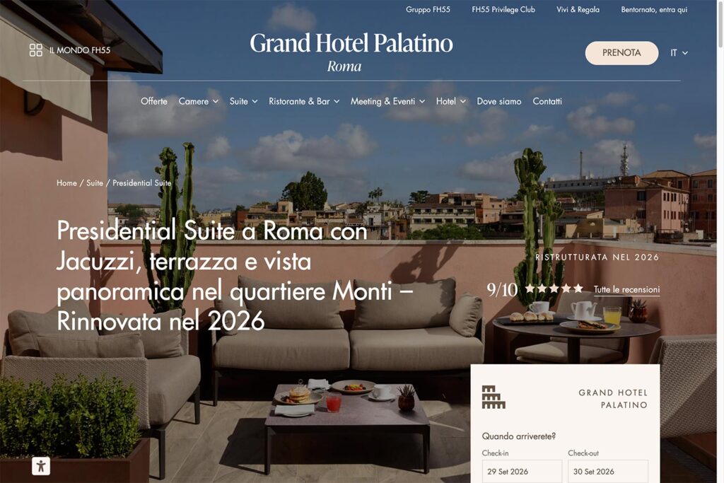 Screenshot nuovo sito web FH55 hotels