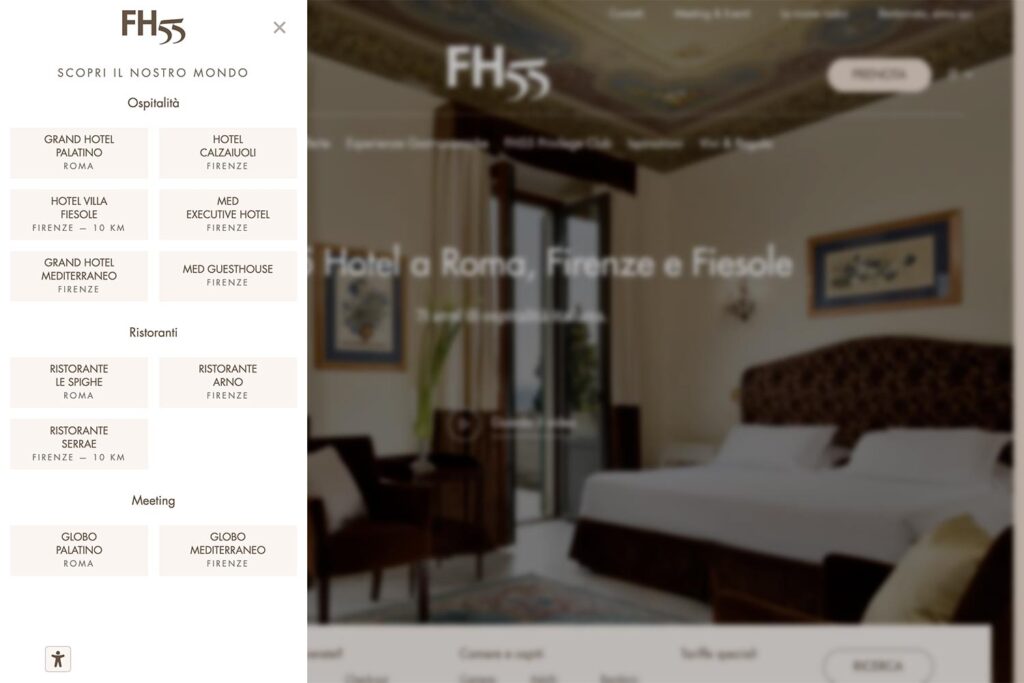 Screenshot nuovo sito web FH55 hotels