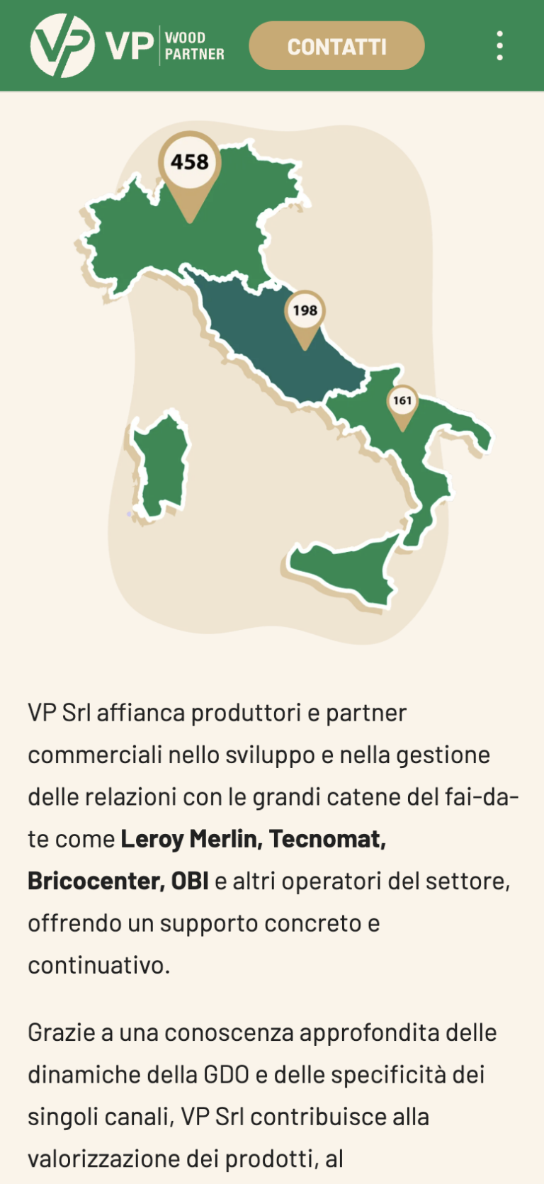 mobile sito web per società di rappresentanza - VP srl